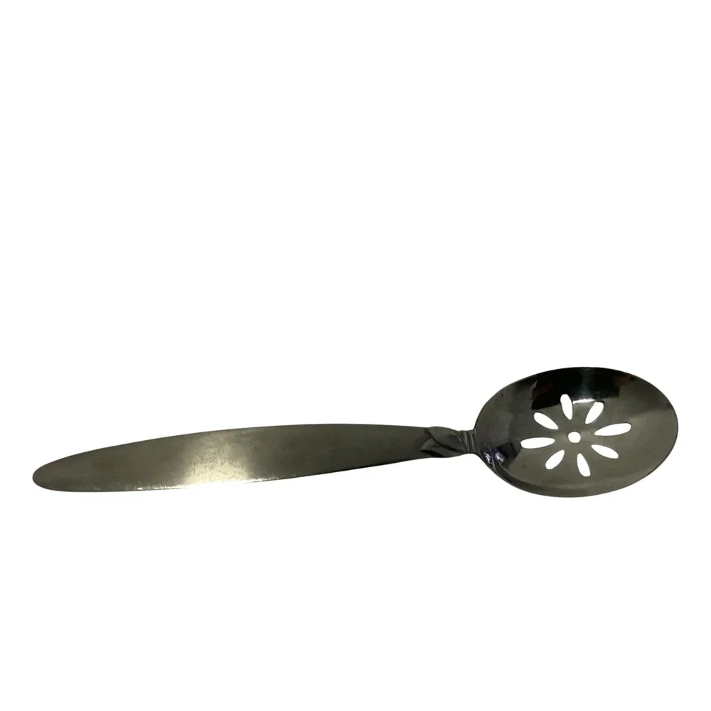 Pfaltzgraff Pistachio 18/0 Stainless Slotted Serving Spoon‎ Floral Pierced Bowl